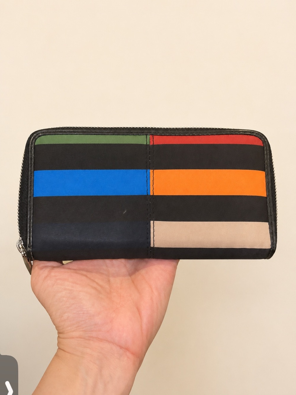 Sonia Rykiel Paris Striped Zip Wallet in Black, Pink, Navy and Neutrals - Picture 2 of 9